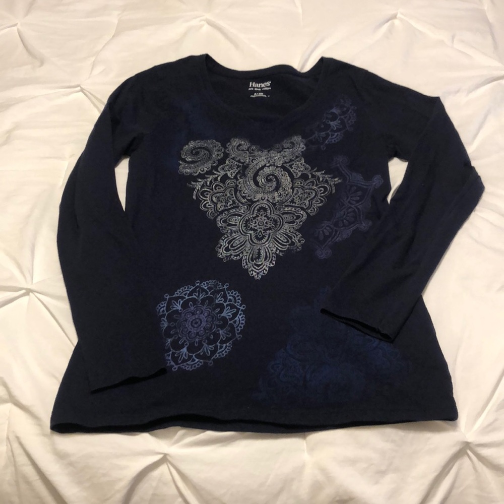 Hanes - navy blue, long sleeved decorated t-shirt